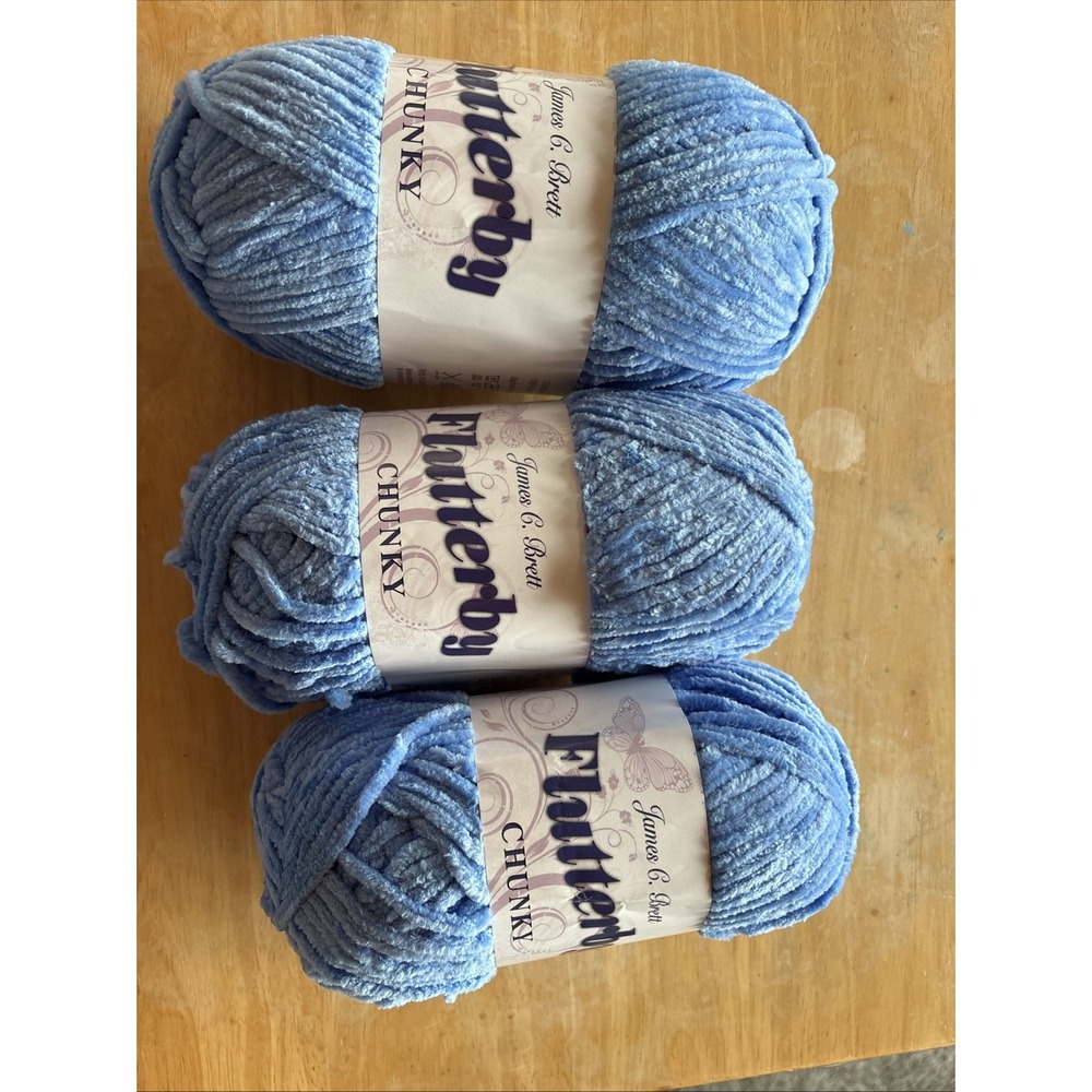 James C Brett Flutterby Chunky Light Blue Color B20 Yarn 3 Skein Lot Super Bulky